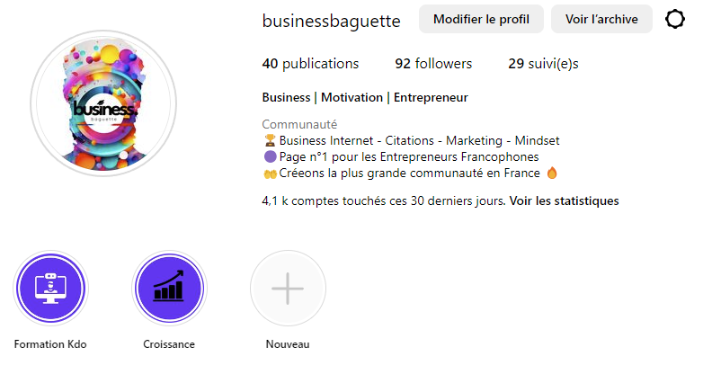 Page instagram de business baguette