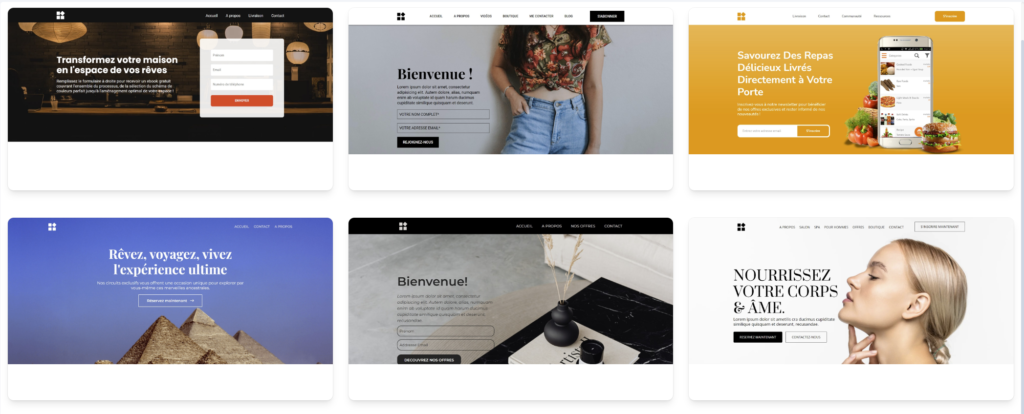 Modèle de pages internet proposées par systeme.io pour créer son site web facilement